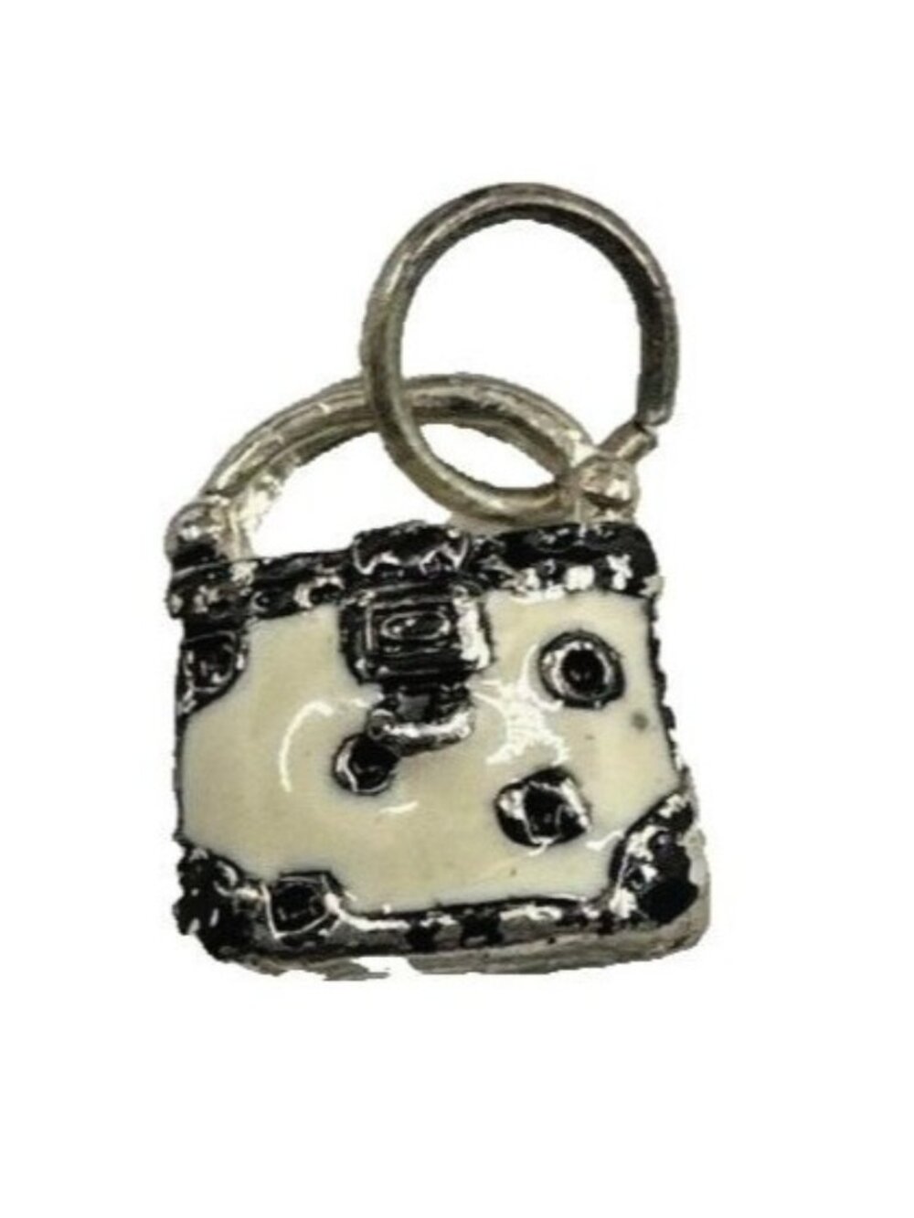 Enamel Mini Purse Charm Pendant Silver Tone